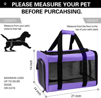 Large Cat Carriers Dog Carrier Pet Carrier for Large Cats Dogs Puppies up to 25 Lbs, Big Dog Carrier Soft Sided, Collapsible Travel Puppy Carrier - Large Purple