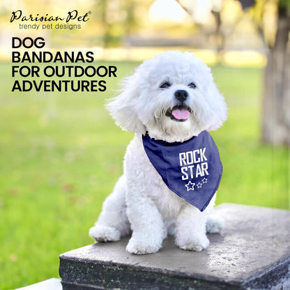 Unisex Dog Bandanas with Printed 'Rock Star ' - Fashionable Tie-On Adjustable, Polyester Dog Scarf for Large Dogs - Washable Triangle Female Dog Bib - Blue Handkerchief for Pets
