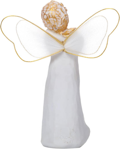 Small Standing Angel Resin Figurine Shying Angel Hand-Painted Figure Sculpted Wings Angel Statue, 5.1”H