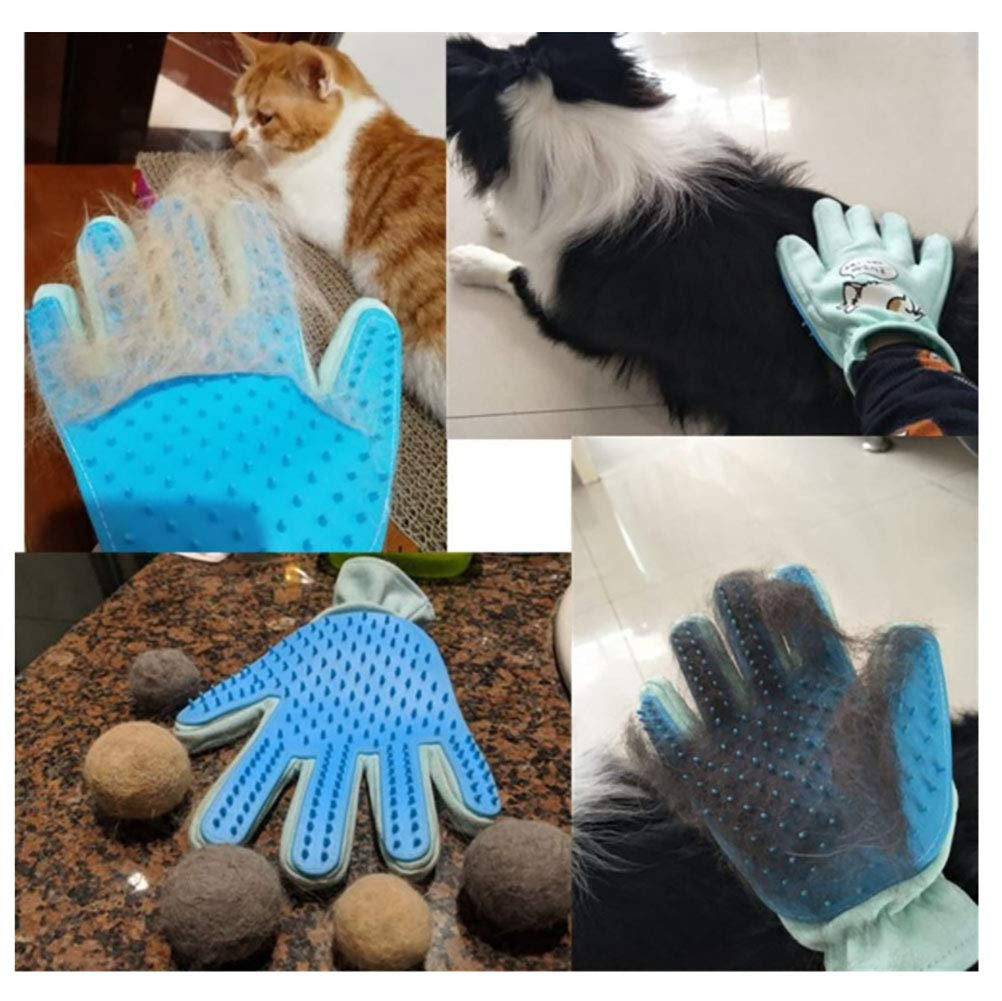 Pet Grooming Glove,Efficient Pet Hair Remover Mitt,Gentle Dusting Brush Gloves,Size Fit All Works for Dogs, Horses,Cats and Other Animals (1-Pair) (Sky Blue)