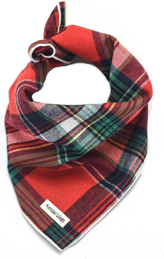 Christmas Dog Bandana in Tartan Plaid - Holiday Cozy Red Flannel Plaid Pet Bandana. Cute Dog Accessory for Fall and Winter for Large Medium and Small Dogs.