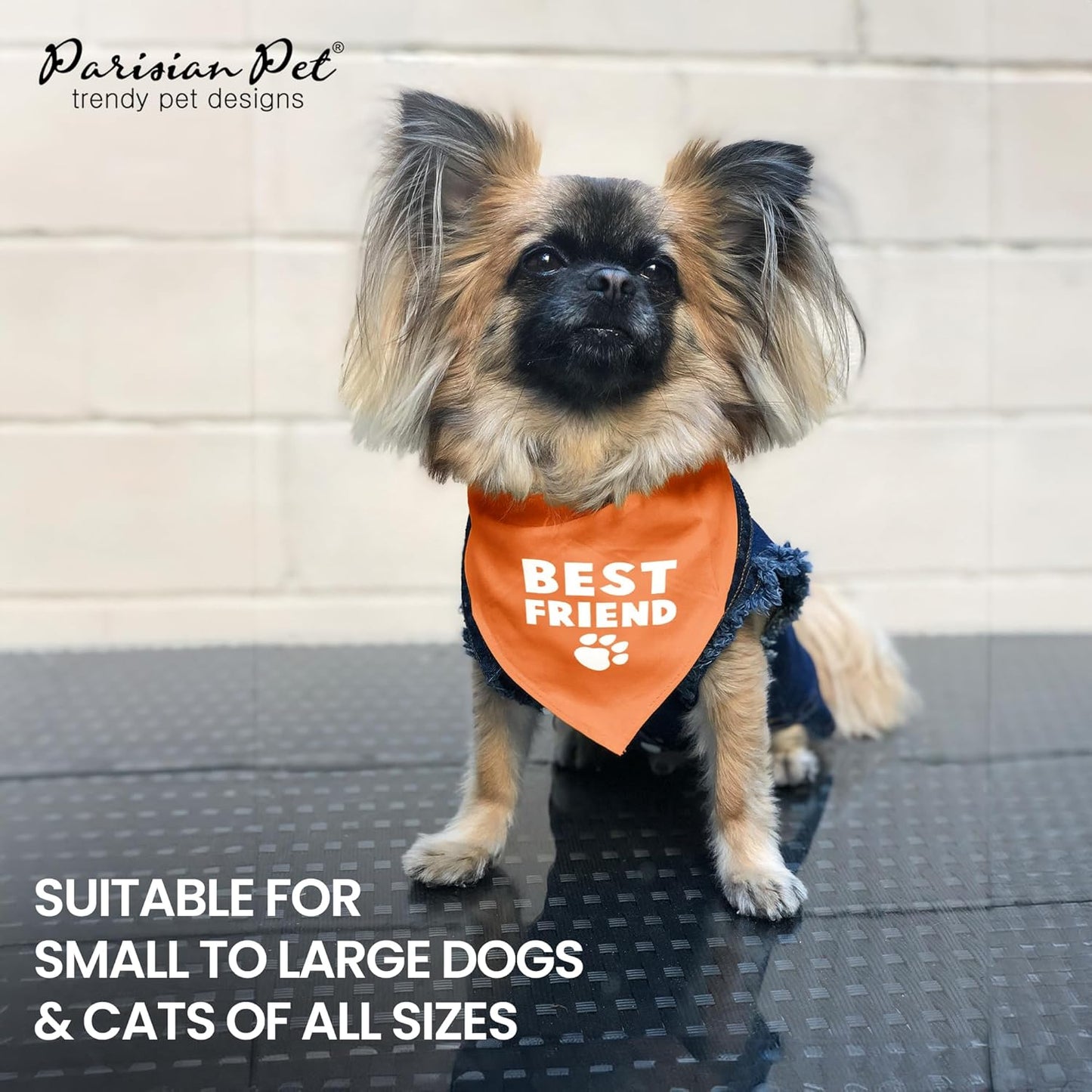 Unisex Dog Bandanas with Printed 'Best Friend' Words - Tie-On Adjustable Polyester Dog Scarf for Small Dogs - Washable Triangle Dog Bib - Orange Handkerchief for Pets - S