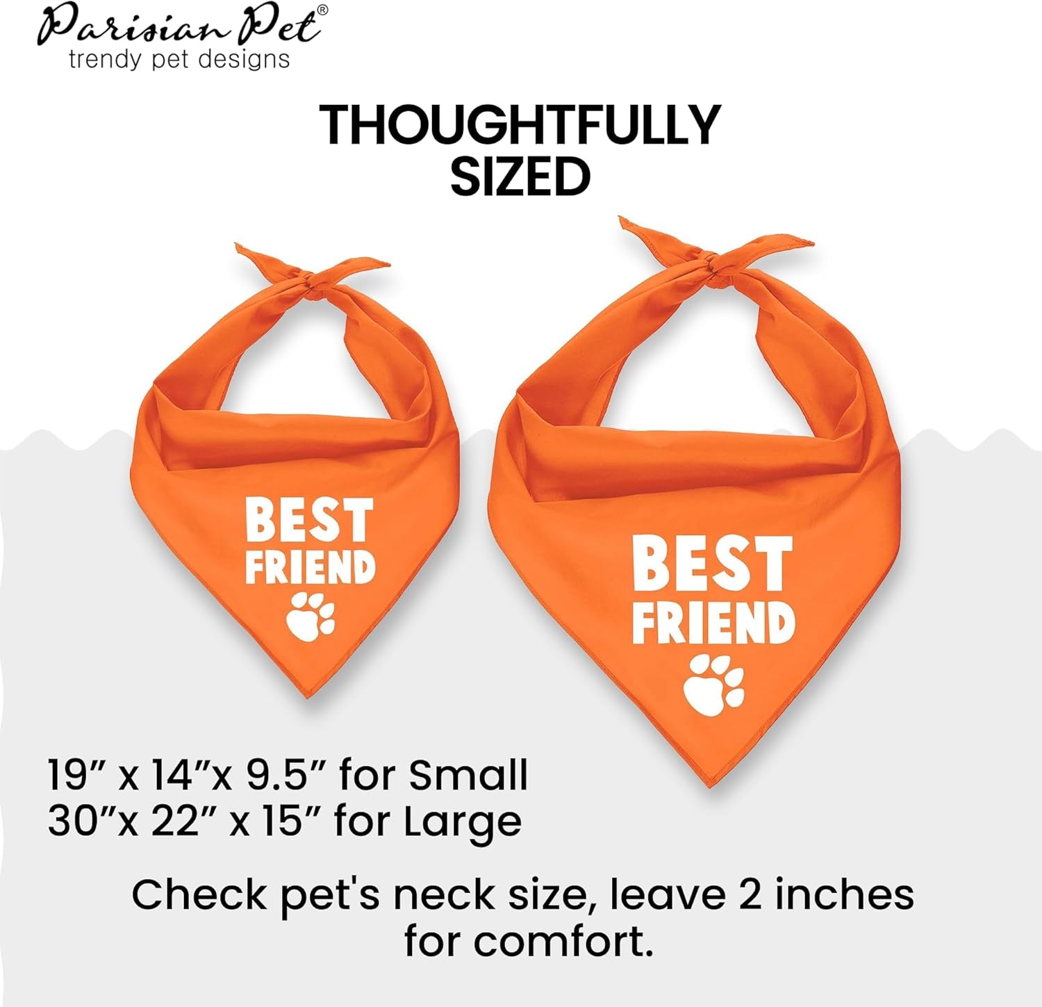 Unisex Dog Bandanas with Printed 'Best Friend' Words - Tie-On Adjustable Polyester Dog Scarf for Small Dogs - Washable Triangle Dog Bib - Orange Handkerchief for Pets - S