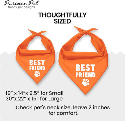 Unisex Dog Bandanas with Printed 'Best Friend' Words - Tie-On Adjustable Polyester Dog Scarf for Small Dogs - Washable Triangle Dog Bib - Orange Handkerchief for Pets - S