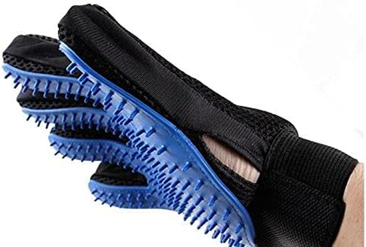 Pet Grooming Gloves - Ultimate Brushing Tools for Cats & Dogs - Better for Hair Removal & Deshedding than Brushes - the Original Five Finger Glove for Short & Long Fur (1 Pair, Blue)