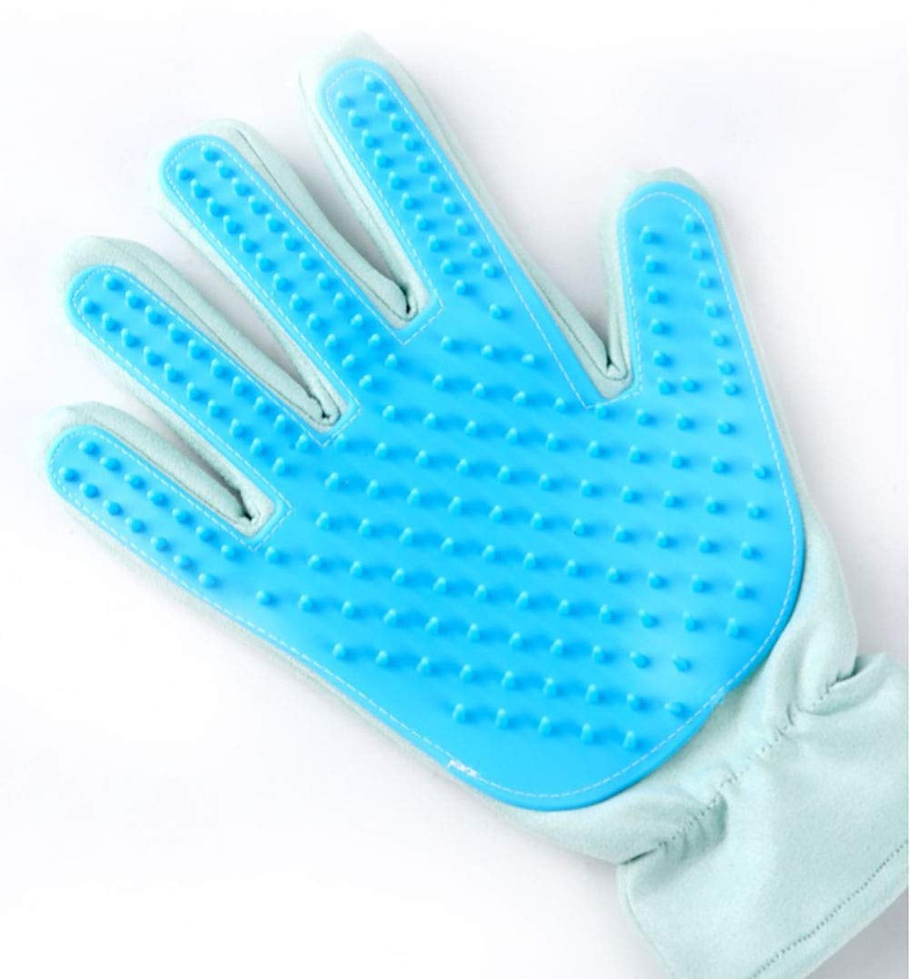 Pet Grooming Glove,Efficient Pet Hair Remover Mitt,Gentle Dusting Brush Gloves,Size Fit All Works for Dogs, Horses,Cats and Other Animals (1-Pair) (Sky Blue)