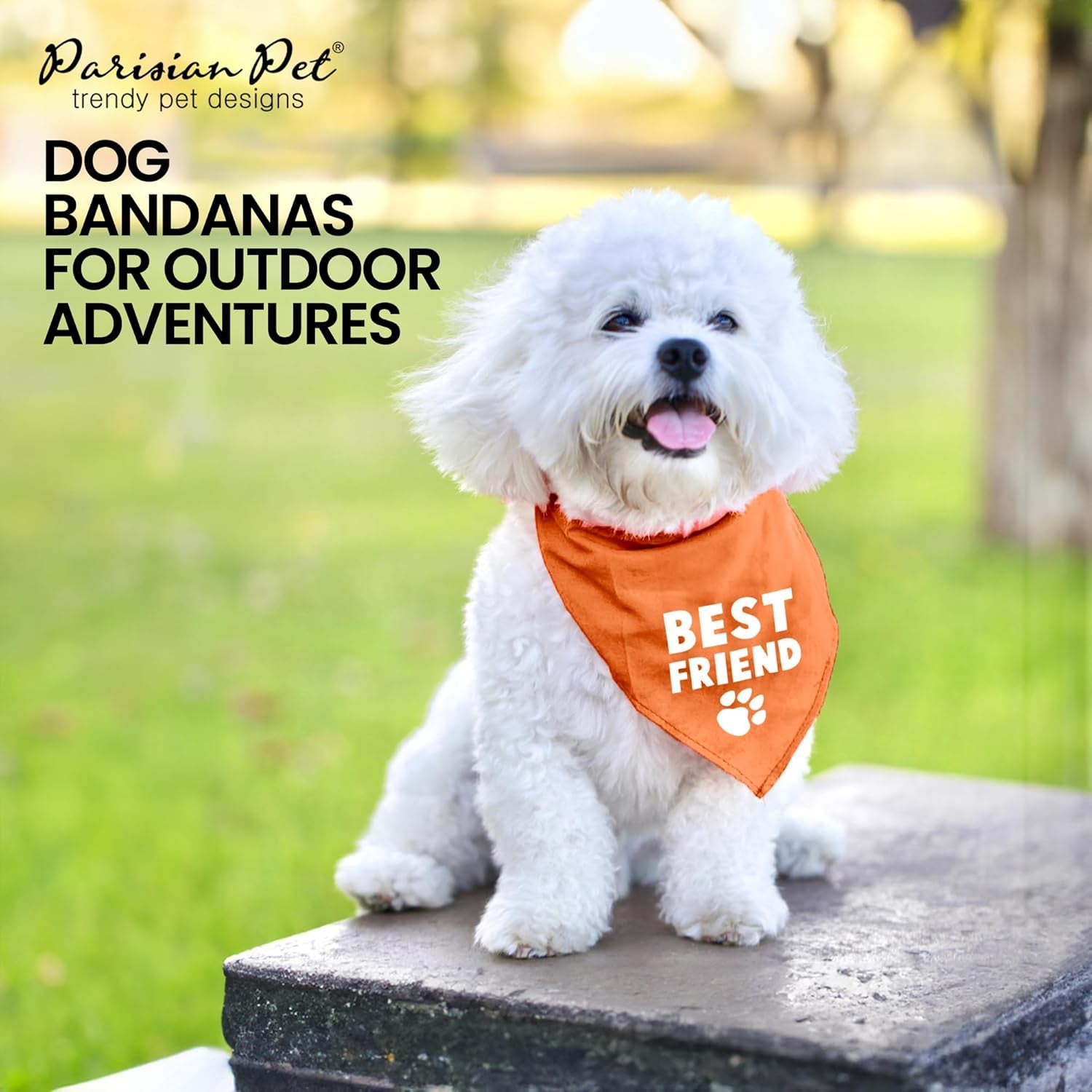 Unisex Dog Bandanas with Printed 'Best Friend' Words - Tie-On Adjustable Polyester Dog Scarf for Small Dogs - Washable Triangle Dog Bib - Orange Handkerchief for Pets - S