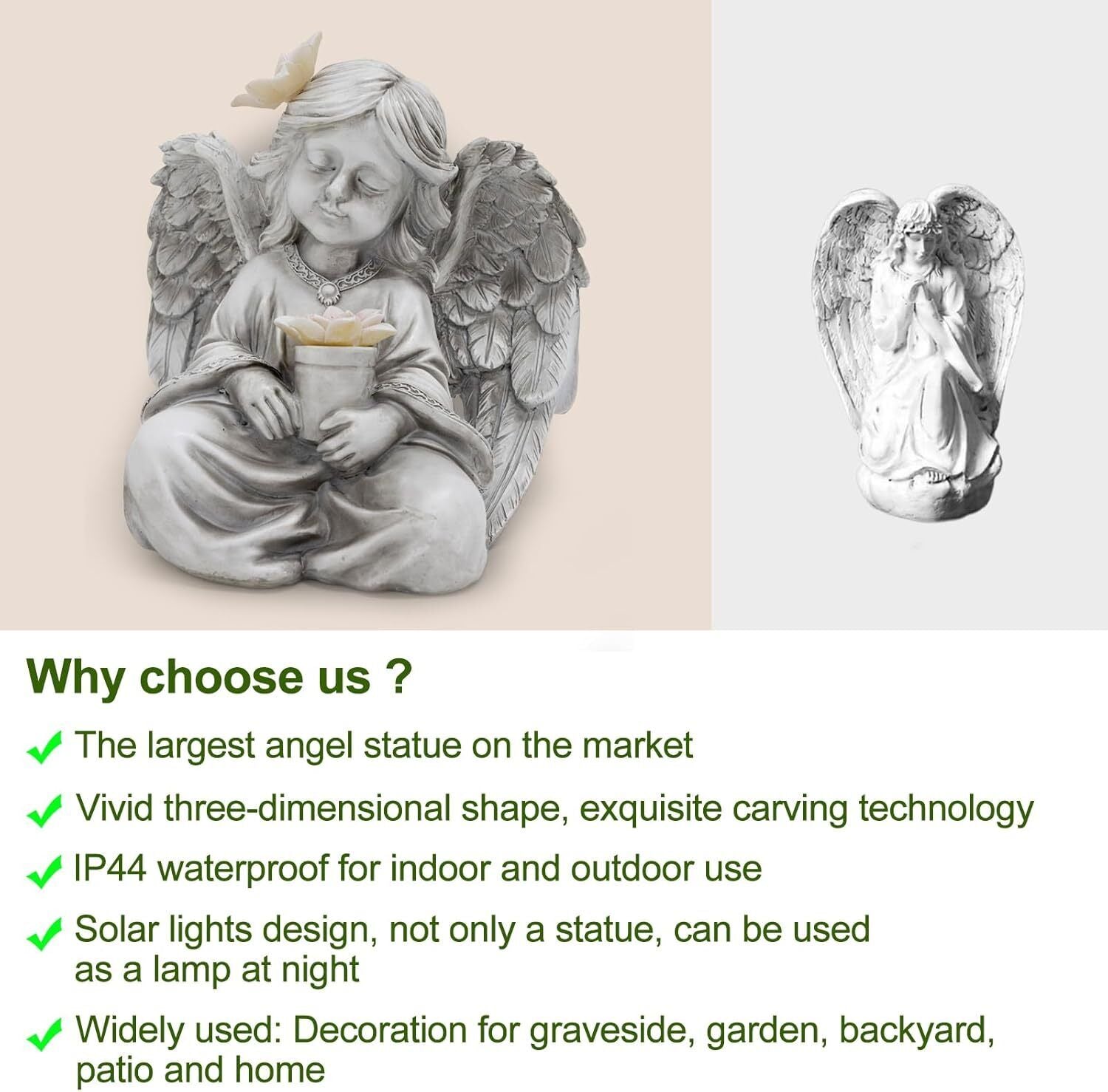 Angel Garden Statues for Outside, Solar Angels for Cemetery Grave, Outdoor An