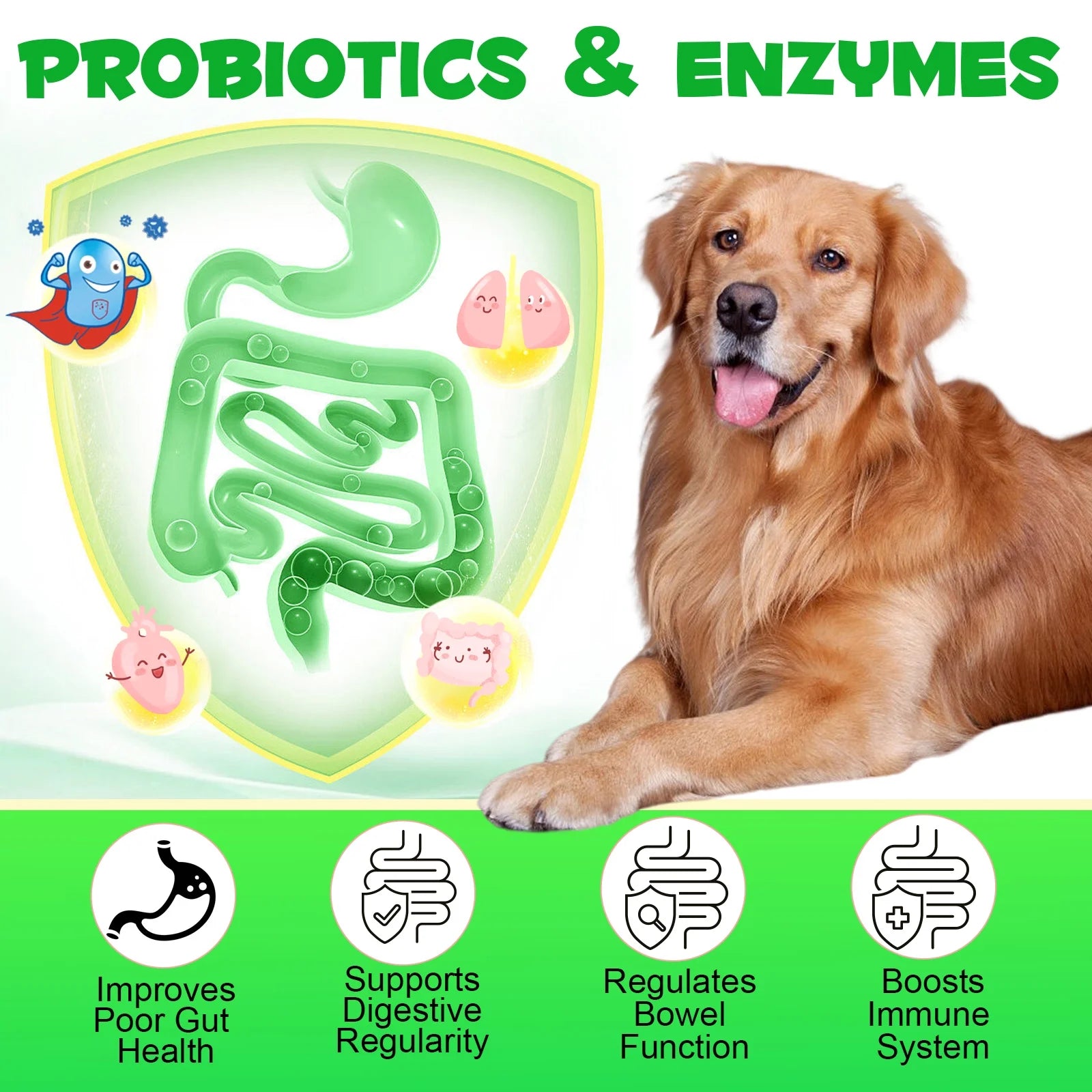 Probiotics with Enzymes Chewable Tablets for Dogs, 180P*2 Peking Duck Flavor - Supports Flora & Digestive Health | Relief from Constipation, Allergies - Digestive and Immune Support