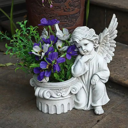 31CM European Courtyard Decor Angel Flowerpot Garden Landscape Decoration Statues Resin Decorative Garden Angels Figurines Decor