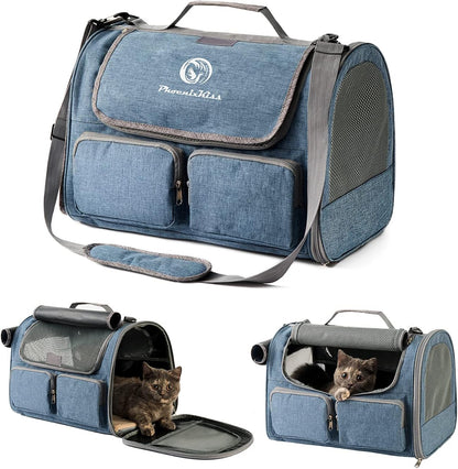 Small Pet Carrier for Cat - Cat Carrier Airline Approved under Seat - TSA Approved Pet Carrier Mesh Window,Dog Airplane Carrier,Portable Soft Cat Transport Carrier,Black