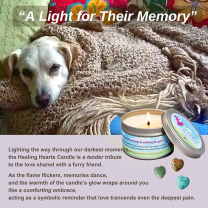 Pet Perennials Healing Hearts Dog Memorial Remembrance Soy Candle with Keepsake Stone (Embed) & Dog Pet Loss Sympathy Card