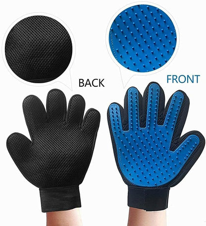 Pet Grooming Gloves - Ultimate Brushing Tools for Cats & Dogs - Better for Hair Removal & Deshedding than Brushes - the Original Five Finger Glove for Short & Long Fur (1 Pair, Blue)