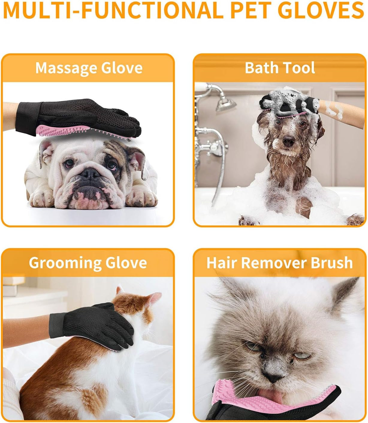 Pet Grooming Glove,Gentle Deshedding Brush Glove Efficient Pet Hair Remover Mitt,Enhanced Five Finger Design,Breathable & Comfortable for Dog,Cat,Horses with Long/Short Fur