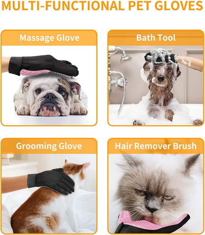 Pet Grooming Glove,Gentle Deshedding Brush Glove Efficient Pet Hair Remover Mitt,Enhanced Five Finger Design,Breathable & Comfortable for Dog,Cat,Horses with Long/Short Fur