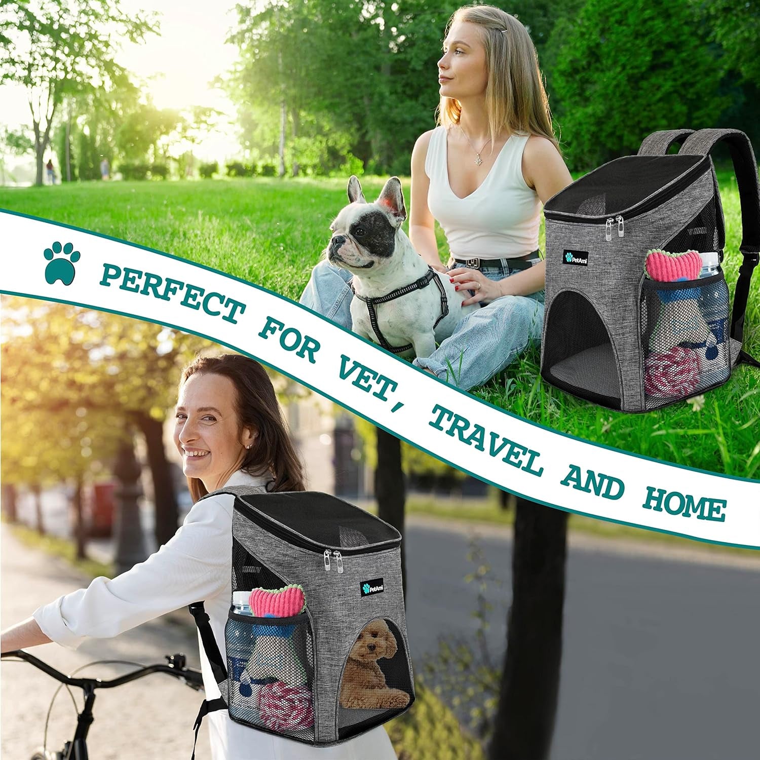 Small Dogs and Cat Backpack Carrier, Airline Approved Pet Backpack Carrier, Ventilated, Safety Strap, Buckle Support Designed for Hiking Travel Camping Outdoor, Max 18 Lbs (Heather Gray)