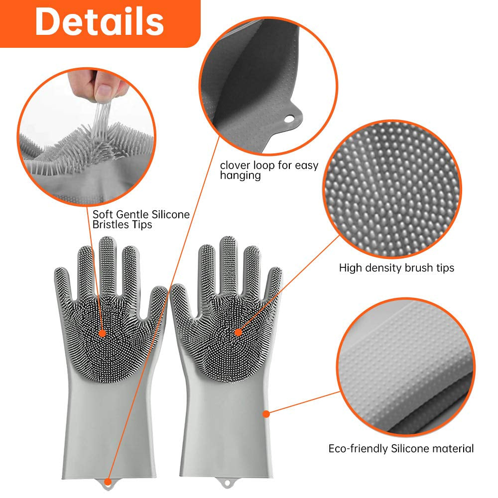 Pet Grooming Gloves for Dog and Cat, Dog Bathing Grooming Gloves with Gentle Silicone Tips, Pet Hair Remover Mitt Gloves for Long Short Hair Pets Grooming and Massaging
