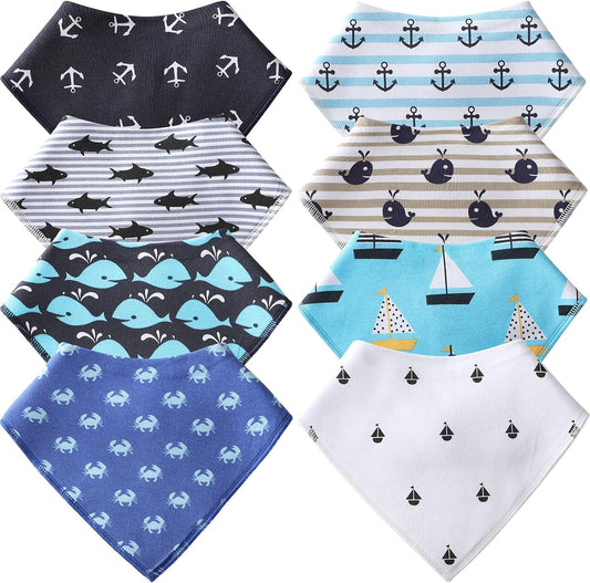 8 Pieces Dog Bandanas with Snaps Dog Triangle Scarf Puppy Kerchief Bandana Dog Bandanas Bibs Pet Scarf Accessories for Dogs Puppy Cats Supplies (Sea Animal Pattern)
