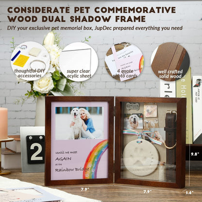Jupdec Dog Memorial Gifts Pet Shadow Box Wooden Picture Frame with Clay Paw P...
