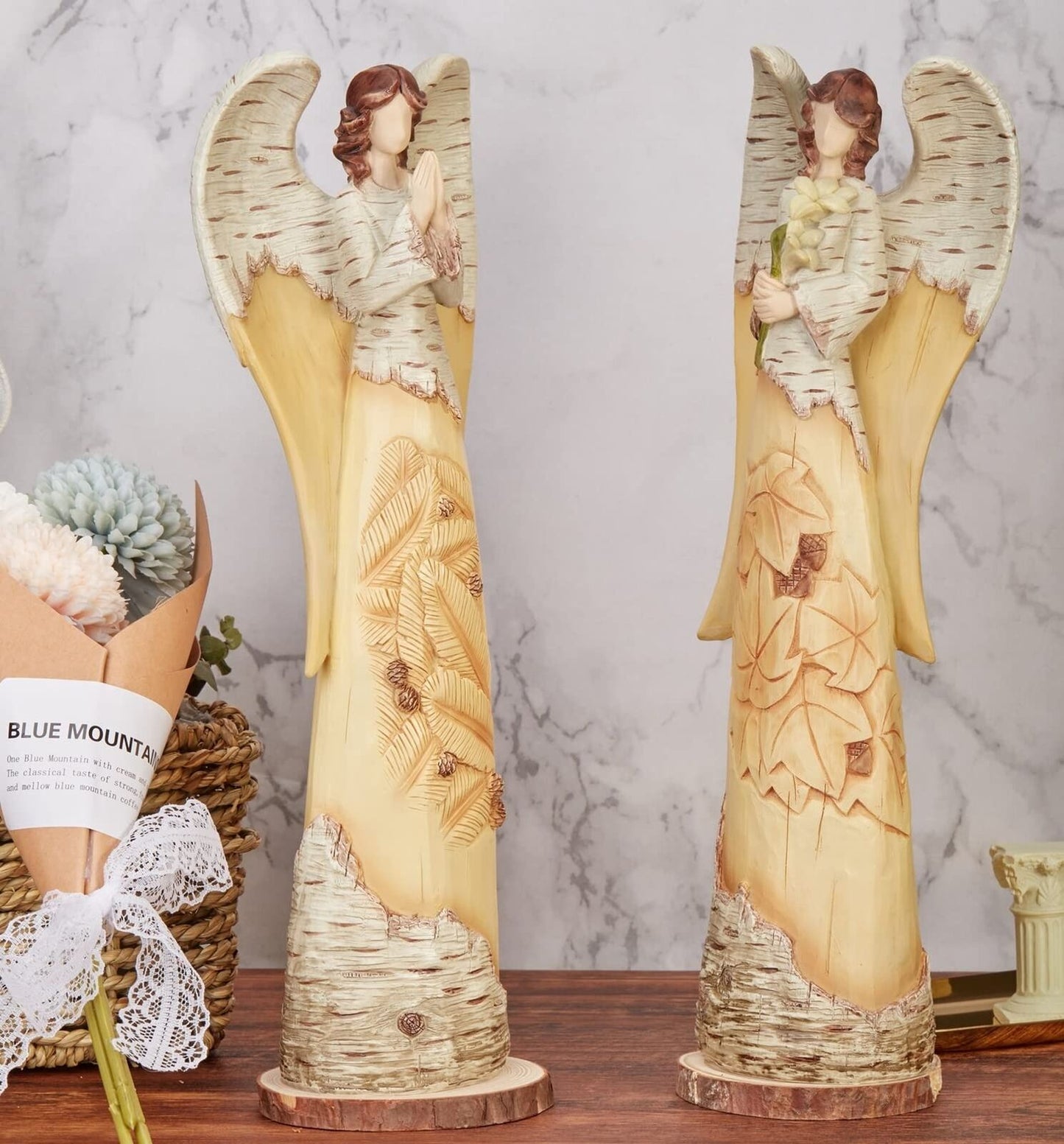 Qmaggice 14Inch Angel Figurines, Angel Statues for Home Decor, Exquisitely Ca...