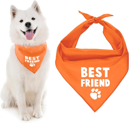 Unisex Dog Bandanas with Printed 'Best Friend' Words - Tie-On Adjustable Polyester Dog Scarf for Small Dogs - Washable Triangle Dog Bib - Orange Handkerchief for Pets - S