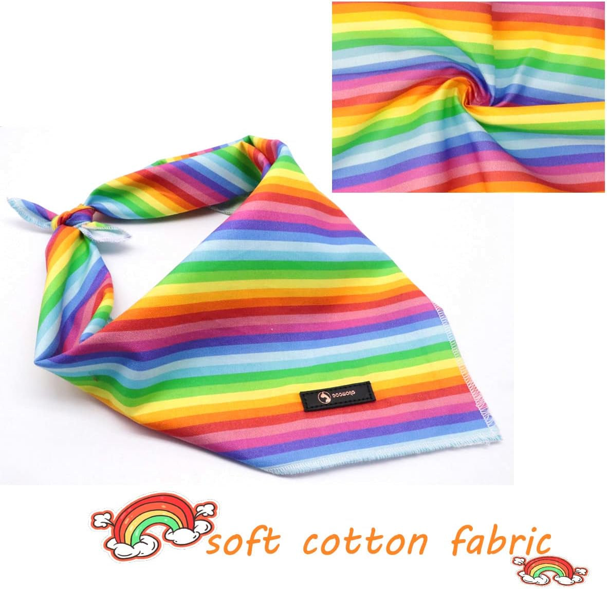 LGBTQ Dog Bandana Cotton Rainbow Washable Soft Dog Bibs Scarf, LGBT Pride Adjustable Kerchief Square Dog Bandanas for Small Large Dogs