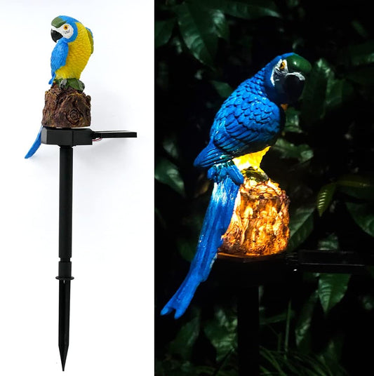 Blue Parrot Garden Decor Solar Lights Outdoor Stakes Decorative Waterproof LED Decorations for Patio Yard Lawn Porch Pathway Housewarming Cute Figurines Animal Ornaments Blue