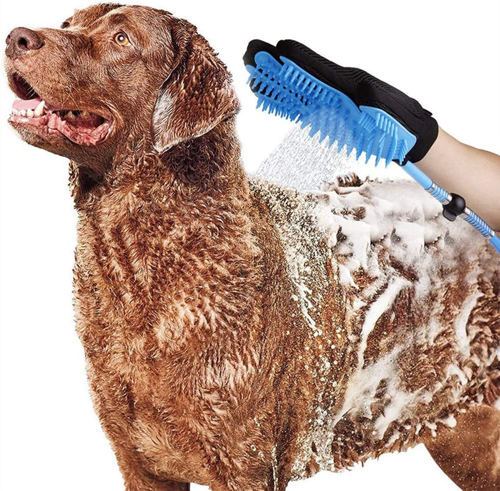 Pet Bathing Tool Dog Bathing Massaging Glove, Pet Hair Remover for Dog Bath with 3 Adapters Compatible Shower Bath Tub, Outdoor Garden (Blue, 8.2Feet/2.5M)