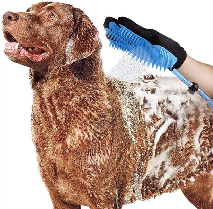 Pet Bathing Tool Dog Bathing Massaging Glove, Pet Hair Remover for Dog Bath with 3 Adapters Compatible Shower Bath Tub, Outdoor Garden (Blue, 8.2Feet/2.5M)