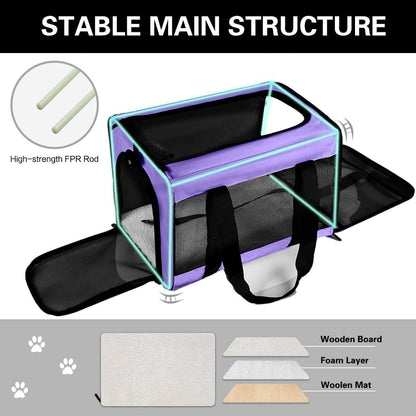 Large Cat Carriers Dog Carrier Pet Carrier for Large Cats Dogs Puppies up to 25 Lbs, Big Dog Carrier Soft Sided, Collapsible Travel Puppy Carrier - Large Purple