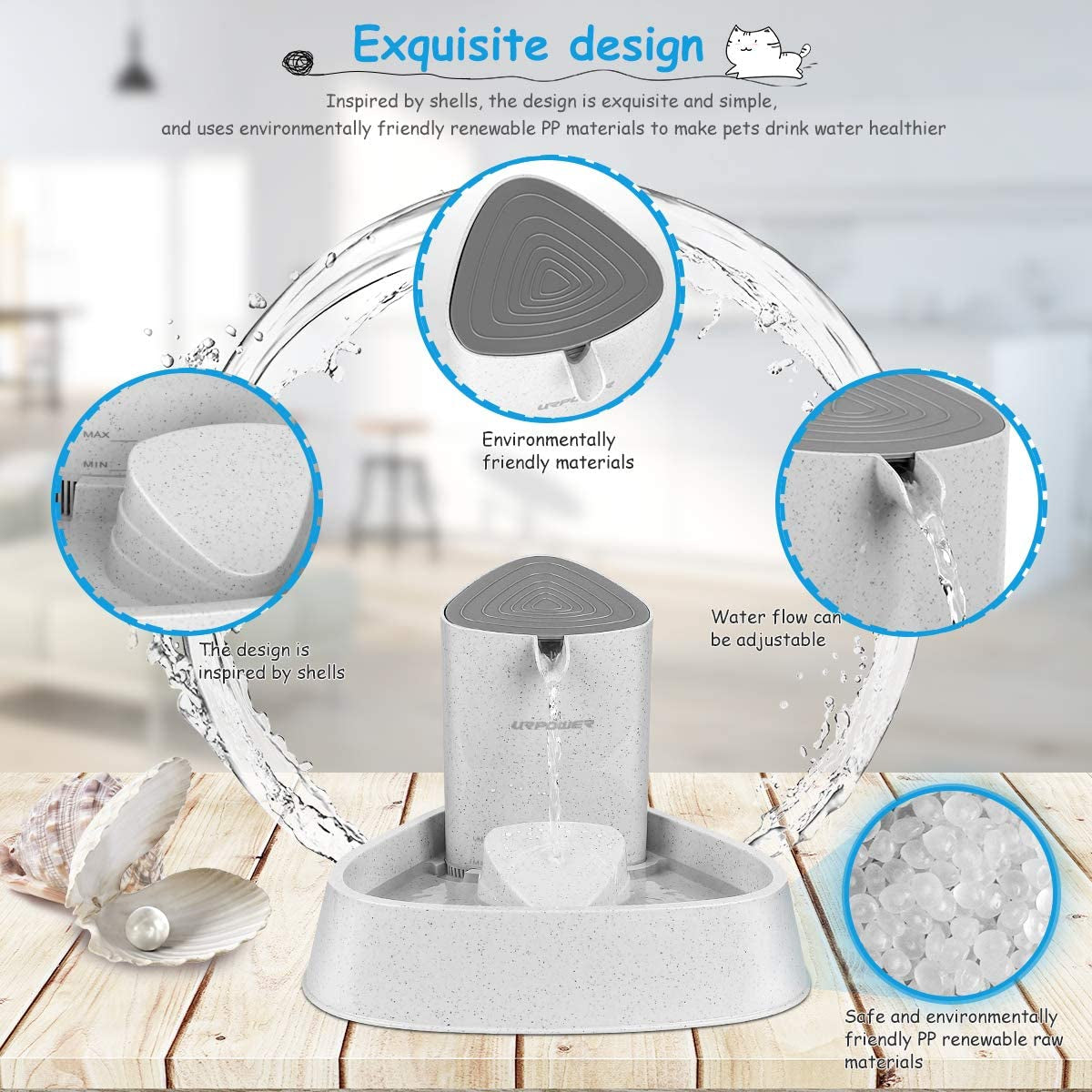 Pet Fountain, Upgraded Automatic Cat Fountain Dog Water Fountain Cat Water Dispenser, Adjustable Water Flow Setting Drinking Fountain Cat Bowl for Cats, Dogs, Pets