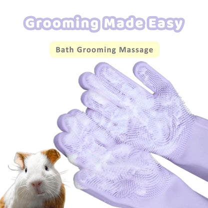 Guinea Pig Washing Gloves Bathing Grooming Shampoo Brush Silicone Rabbit Hair Removal High Density Teeth Dog Cat Small Pet Massaging Glove