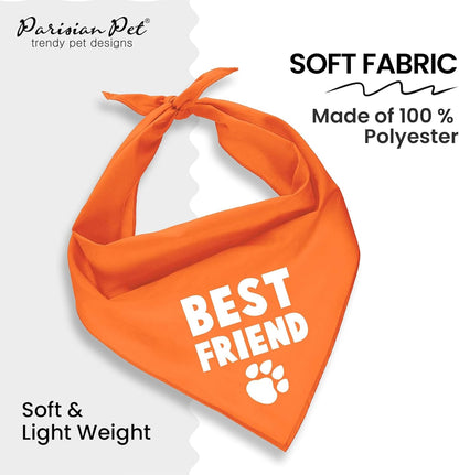 Unisex Dog Bandanas with Printed 'Best Friend' Words - Tie-On Adjustable Polyester Dog Scarf for Small Dogs - Washable Triangle Dog Bib - Orange Handkerchief for Pets - S