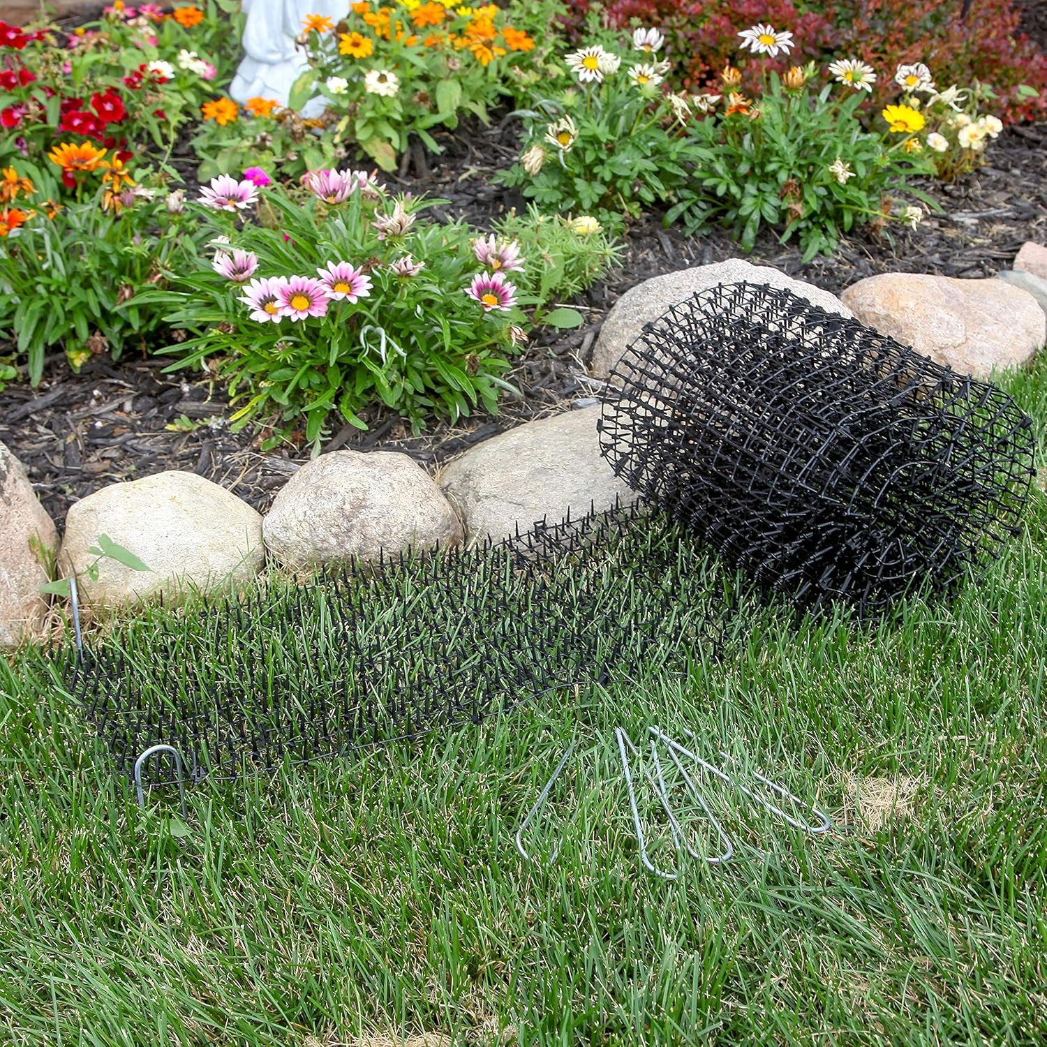 Cat Scat Mat with Spikes Digging Stopper (8 Ft.) Anti-Cat Network Cat Strips, Cat Deterrent Mat for Indoor and Outdoor with 6 Staples