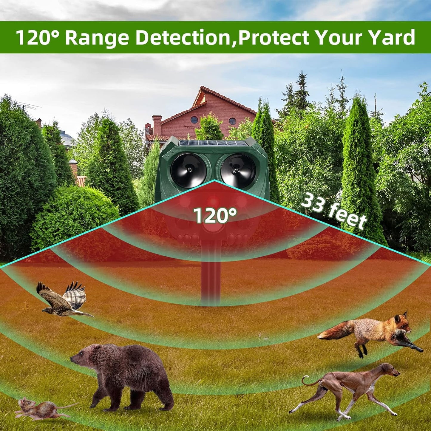 Solar Powered Ultrasonic Pet Repellent with 1 X Solar Animal Repeller