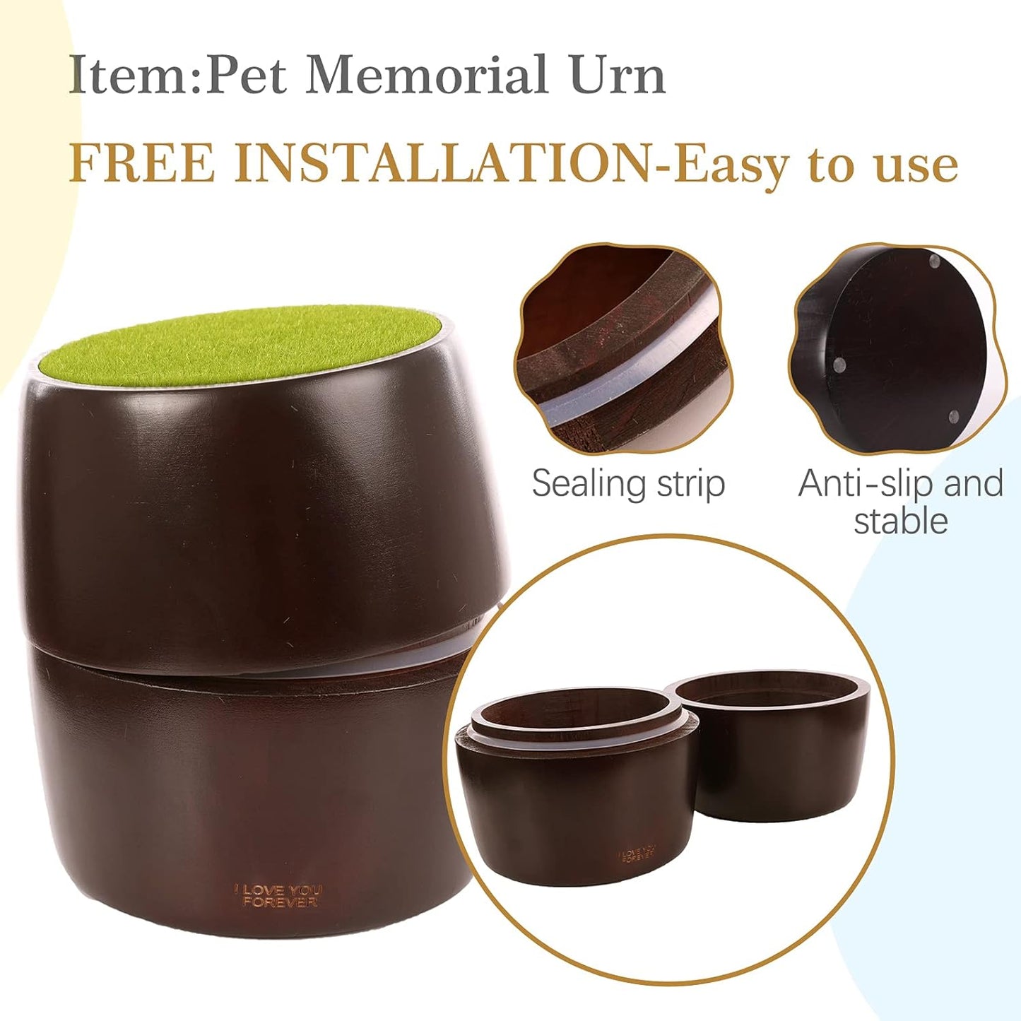 Round Natural Wood Pet Memorial Urn for Ashes,Dog Memorial Keepsake Box for Pet Lovers,Wooden Burial Urns Box for Small Medium Cats Dogs,Small Animal Funeral Cremation Urns,Funerary Caskets Supplies