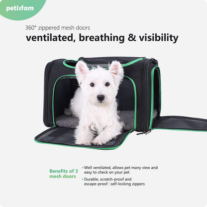 Easy Vet Visit Pet Carrier for Medium Cats and Small Dogs. Safe, Comfortable and Convenient. Airline Approved, Top Loading and Collapsible (Black)