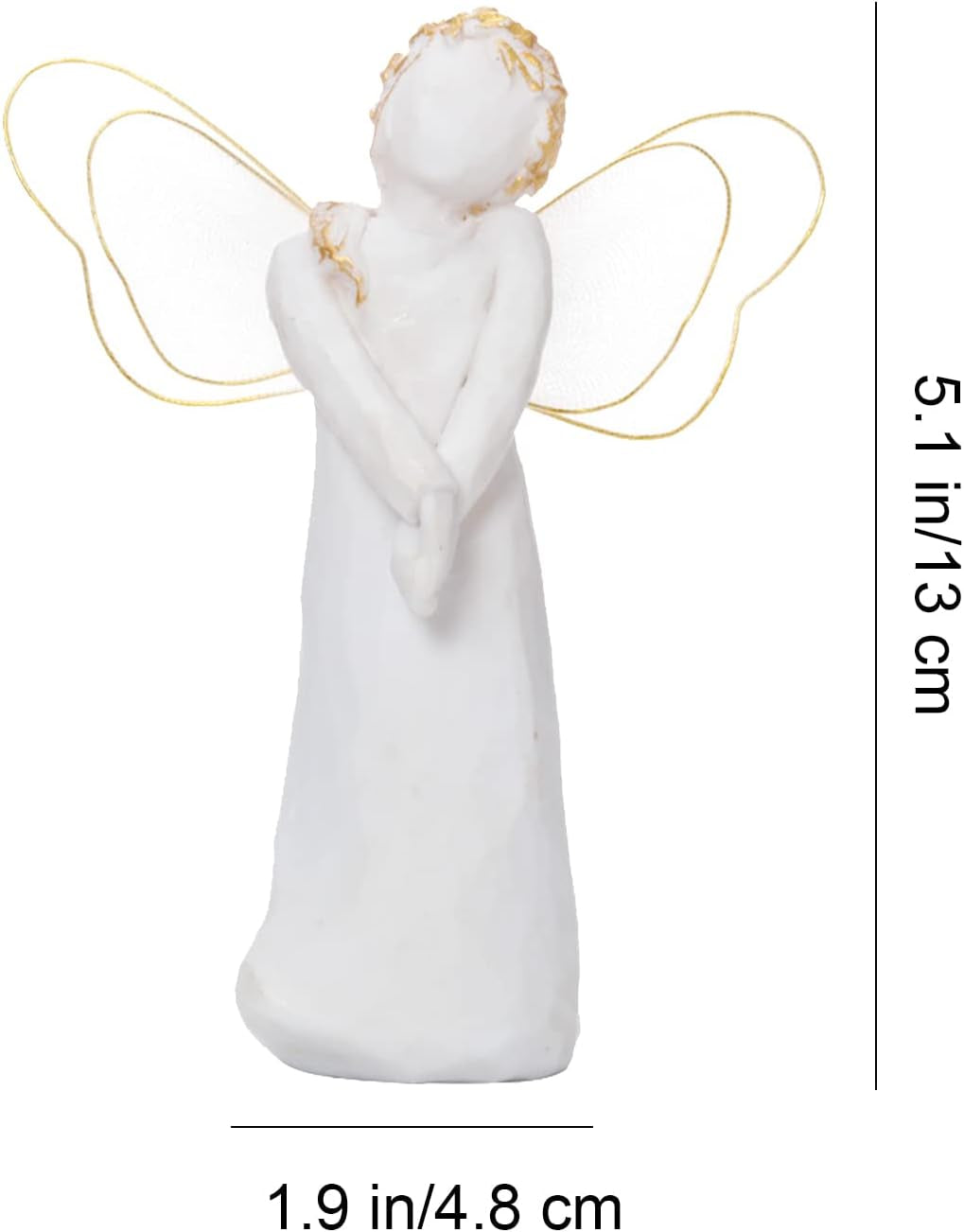 Small Standing Angel Resin Figurine Shying Angel Hand-Painted Figure Sculpted Wings Angel Statue, 5.1”H