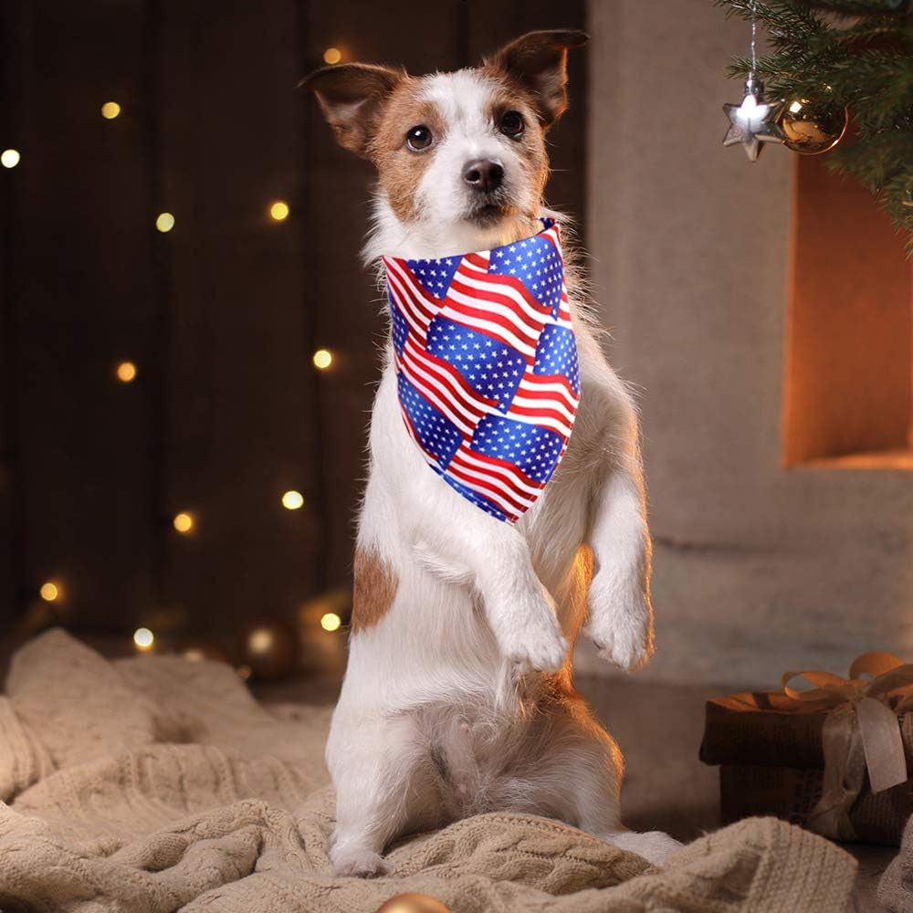 6 Pack American Flag 4Th of July Dog Bandana, Pet Dogs Triangle Bibs Scarf Bows and Ties, American Independence Day Memorial Day Flags Scarf Sets for Large, Medium, Small Dogs