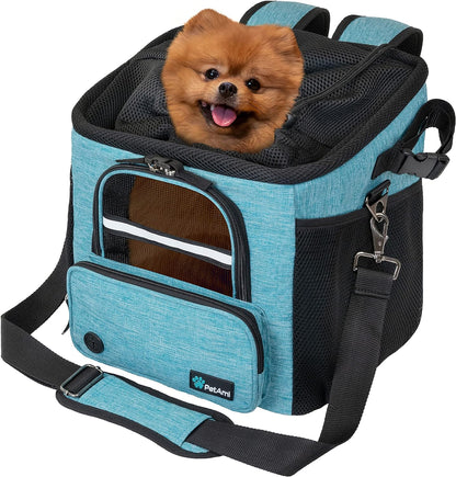 Dog Bike Basket, Soft-Sided Ventilated Dog Bike Carrier Backpack, Dog Pet Bicycle Basket for Bike Handlebar, Small Medium Puppy Cat Kitten Car Booster Seat with Safety Strap (Teal Blue)