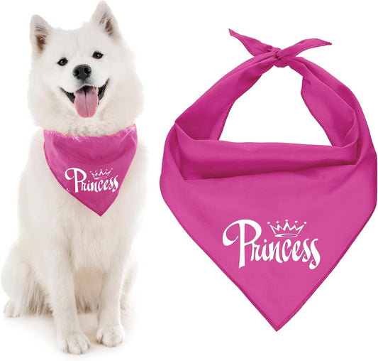 Dog Bandanas with Printed 'Princess' Word - Fashionable Tie-On Adjustable Polyester Dog Scarf for Large Dogs - Washable Triangle Female Dog Bib - Pink Handkerchief for Pets -L