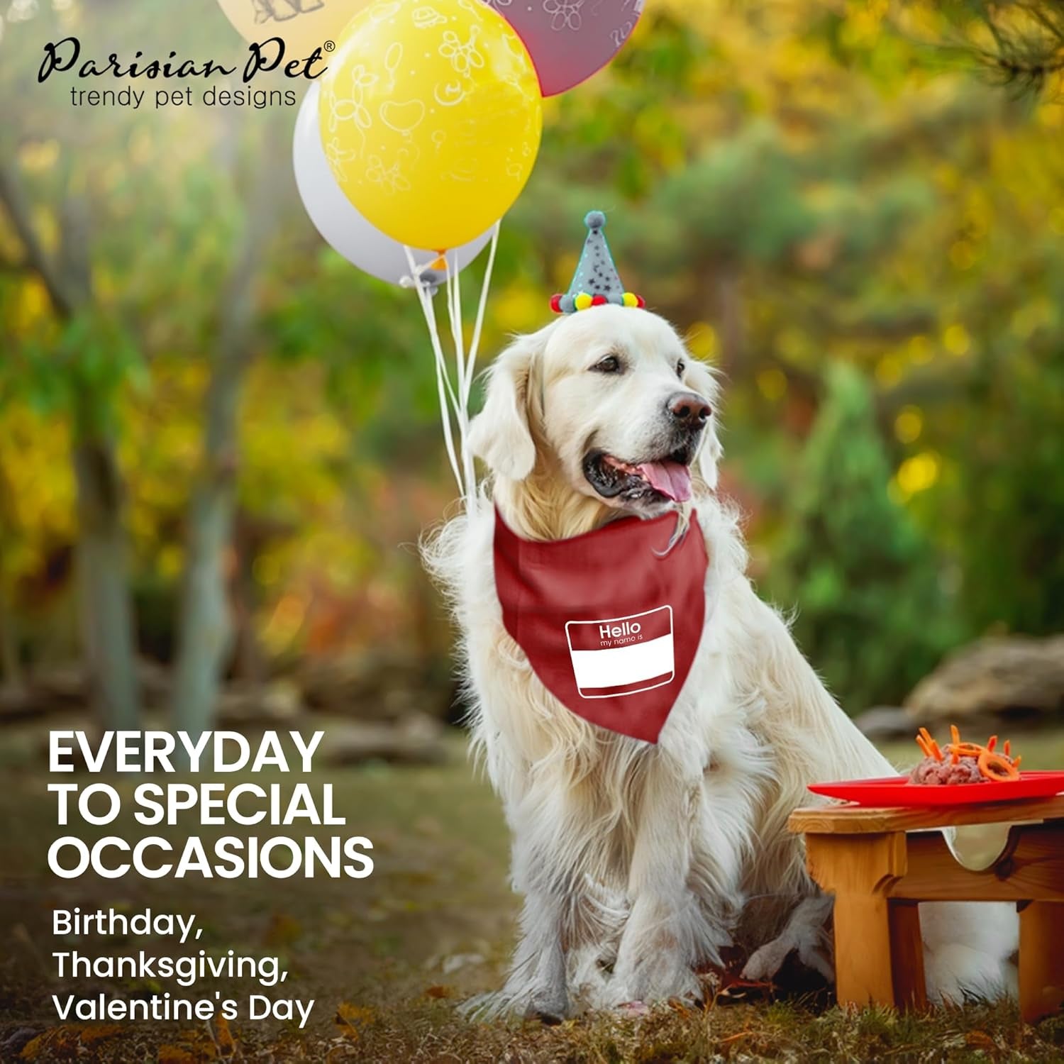 Parisian Unisex Pet Dog Bandanas with Printed 'My Name Is' - Pet ID Tag Tie-On Adjustable, Polyester Dog Scarf for Large Dogs - Washable Triangle Dog Bib - Red Handkerchief for Pets