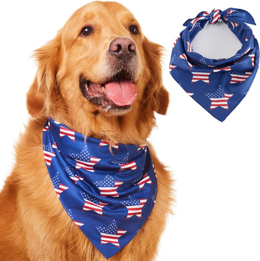American Flag Dog Bandana - Patriotic 4Th of July Dog Bandana for Small, Medium, Large Dogs, US Flag Independence Day Dog Puppy Collar Bandana for Dogs Puppies Cats with Star Print, Blue
