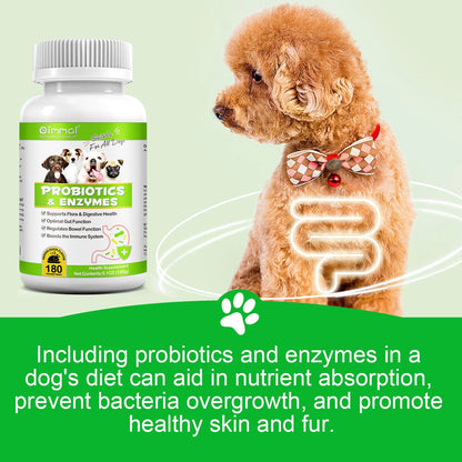 Probiotics with Enzymes Chewable Tablets for Dogs, 180P*2 Peking Duck Flavor - Supports Flora & Digestive Health | Relief from Constipation, Allergies - Digestive and Immune Support