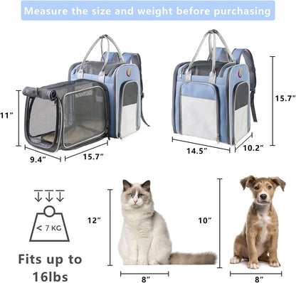 Cat Backpack Expandable - Pet Carrier Backpack - Cat Carrier Backpacks for Large Cats 20Lbs, Puppy Pet Backpack Carrier for Small Dogs, Airline Cat Travel Backpack Hiking Breathable Mesh