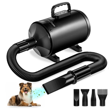 Dog-Hair-Dryer, 5.2HP/ 3800W High Velocity Pet Blow Dryer with Heater for Grooming, Speed Temperature Adjustable Dog Blower Grooming Dryer with 4 Nozzles
