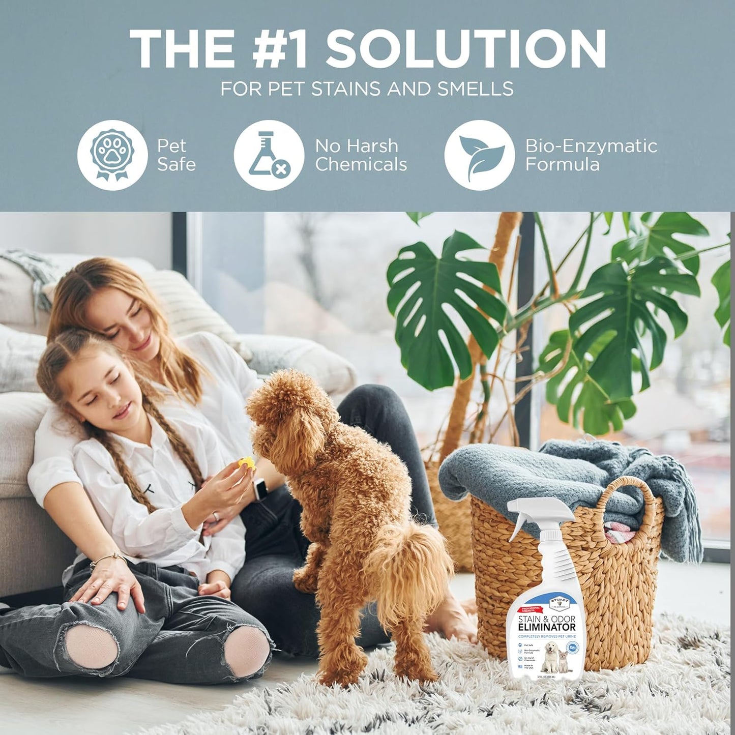 Professional Strength Pet Stain and Odor Eliminator Urine Odor Remover Pet Urine Enzyme Cleaner Enzymatic Cleaner for Dog Urine and Cat Urine Pet Odor Eliminator (32 Oz.)