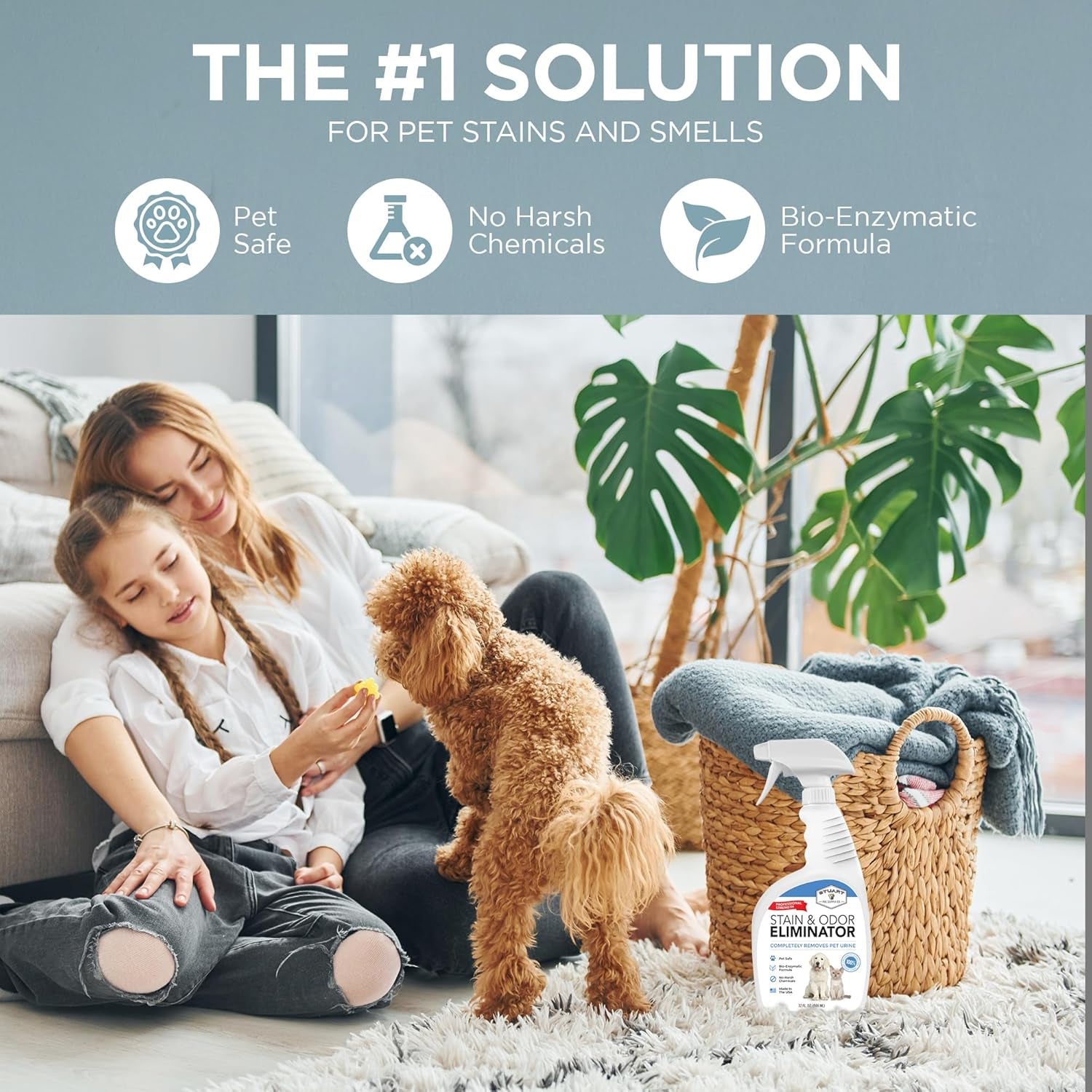 Professional Strength Pet Stain and Odor Eliminator Urine Odor Remover Pet Urine Enzyme Cleaner Enzymatic Cleaner for Dog Urine and Cat Urine Pet Odor Eliminator (32 Oz.)