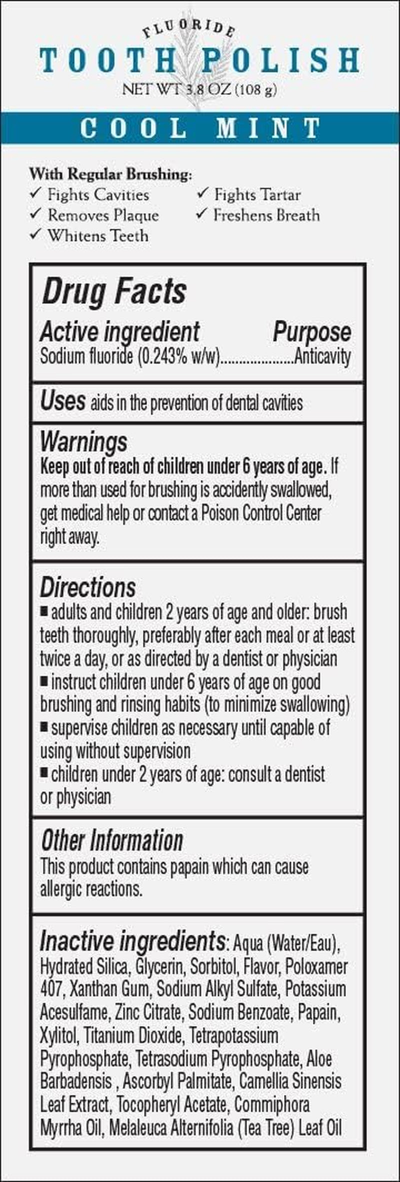 Whitening Tooth Polish Paste with Fluoride 3.8Oz — Cool Mint