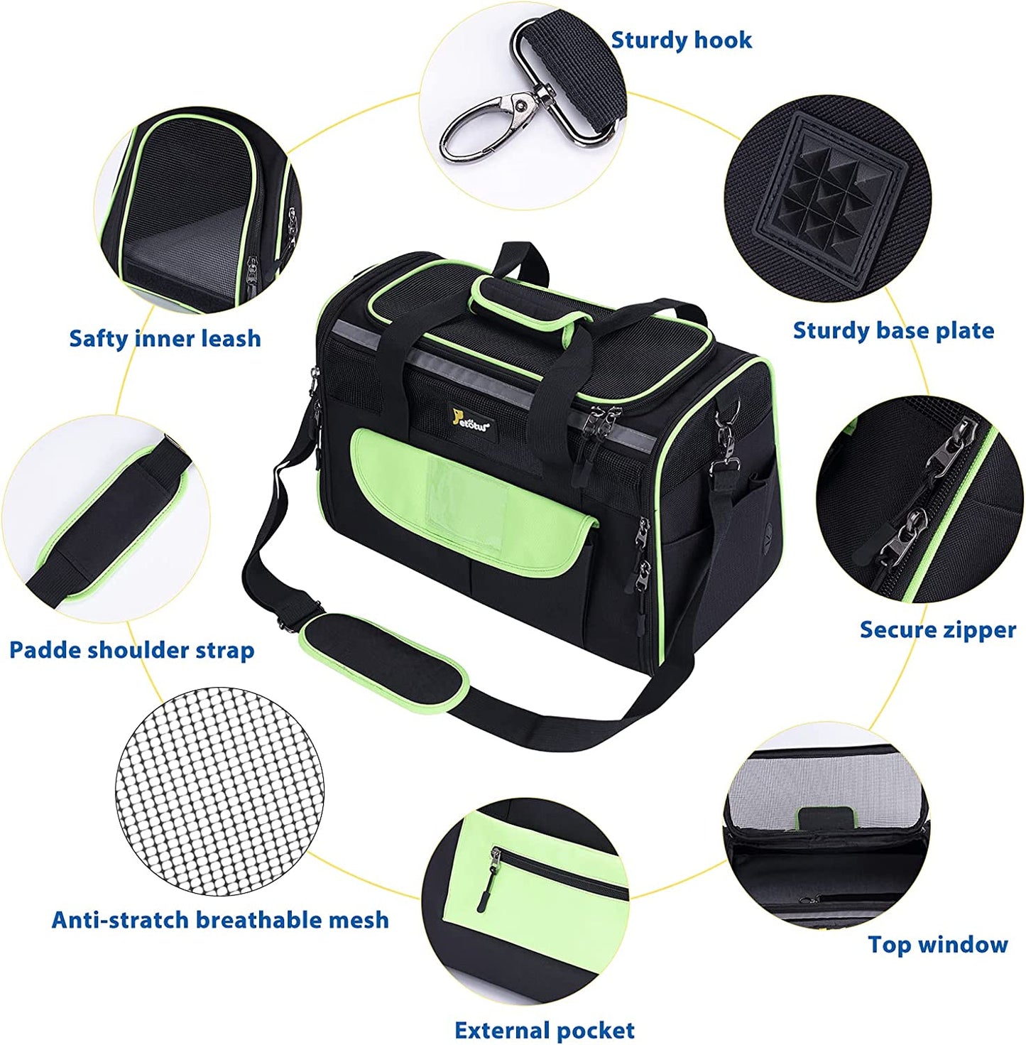 Pet Carrier for Small Dogs, Dog Carrier, Cat Kennel, Airline Approved Dog Cat Pet Travel Carrier, Soft- Sided Pet Travel Carrier for Cats Dogs, Portable Foldable Pet Bag Green and Black
